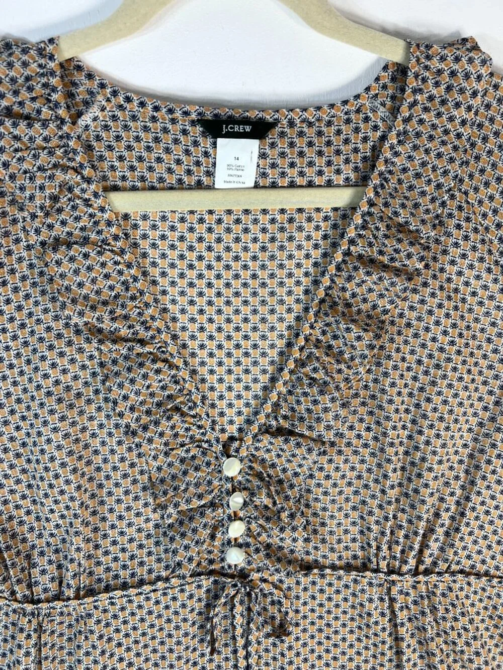 J.Crew Size 14 Pineapple Print Ruffle‎ Peplum Cotton Blouse Top